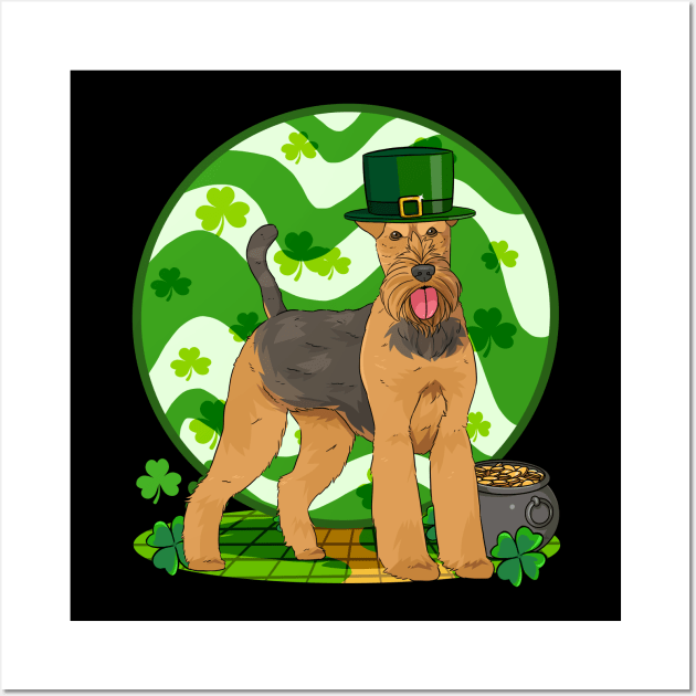 Airedale Terrier St Patricks Day Leprechaun Wall Art by Noseking